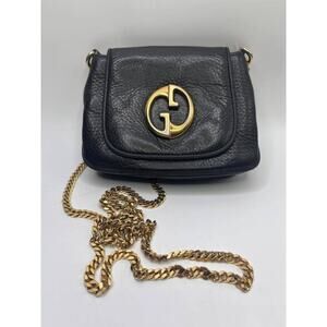 Gucci Pebbled Calfskin Small 1973 Chain Shoulder Bag Black 322292